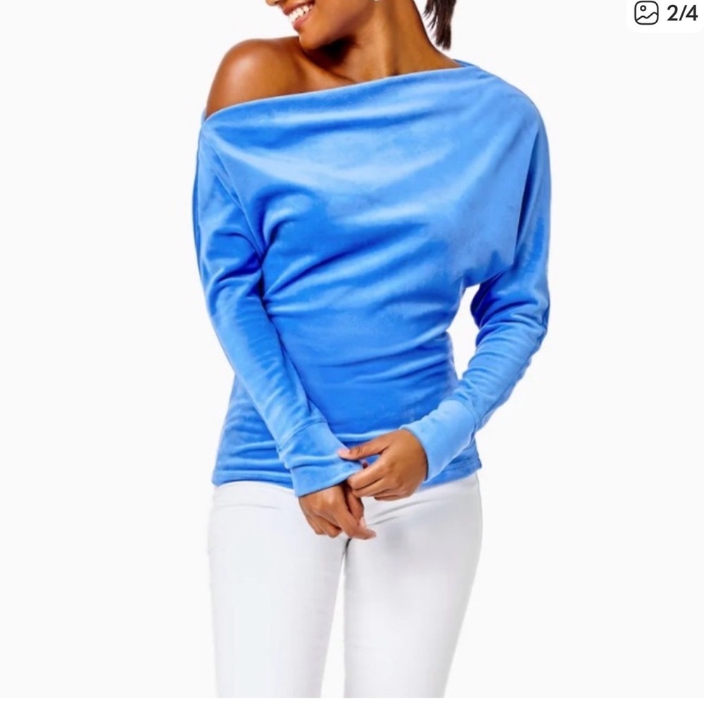 Lilly Pulitzer Light Blue Top Sheera off shoulder velour top